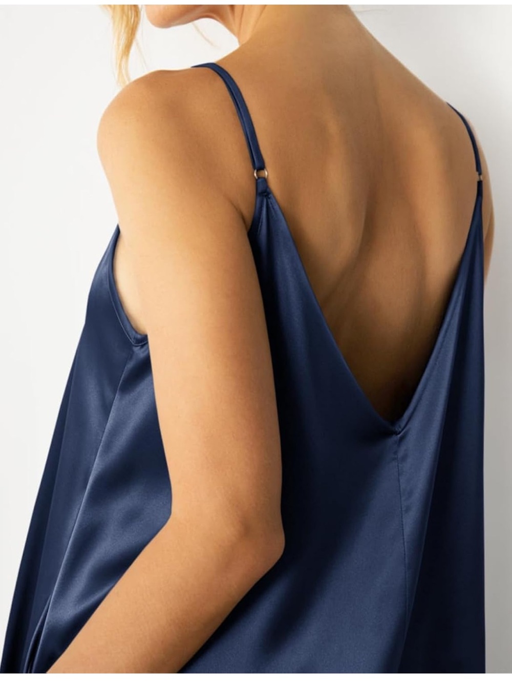 Amazon Navy Satin V-Neck Wide-Leg Jumpsuit - Picture 4 of 5